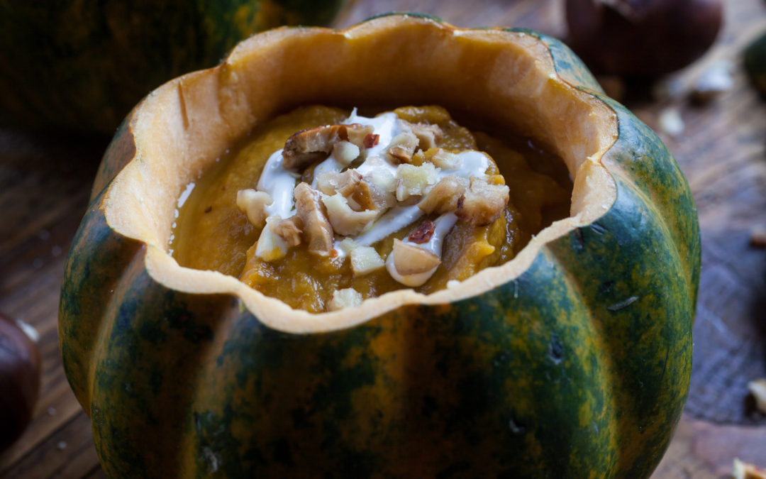 Creamy pumpkin and roasted chestnut bisque